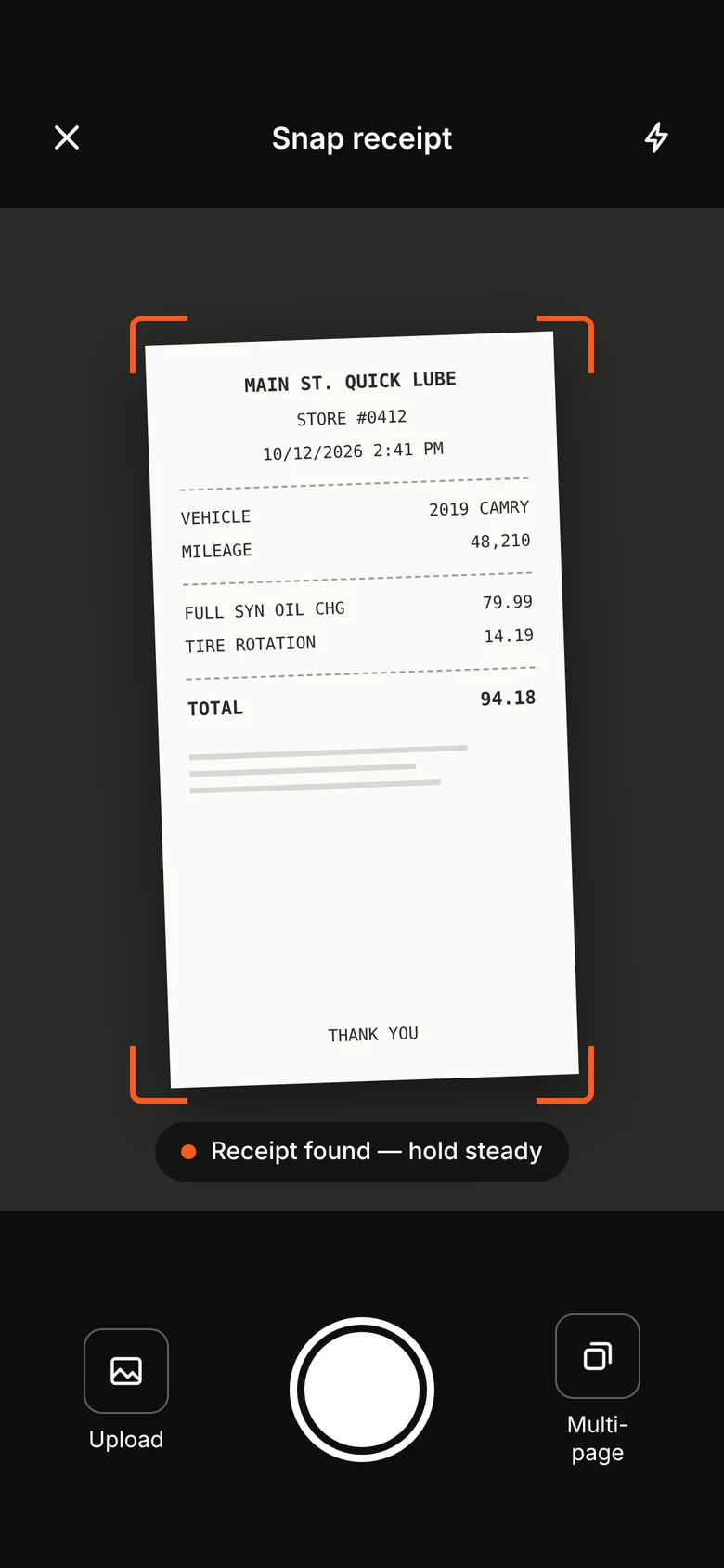 Snapping a service receipt