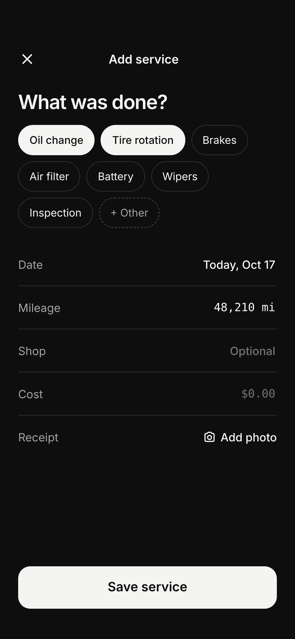 Typing service details into Milestone